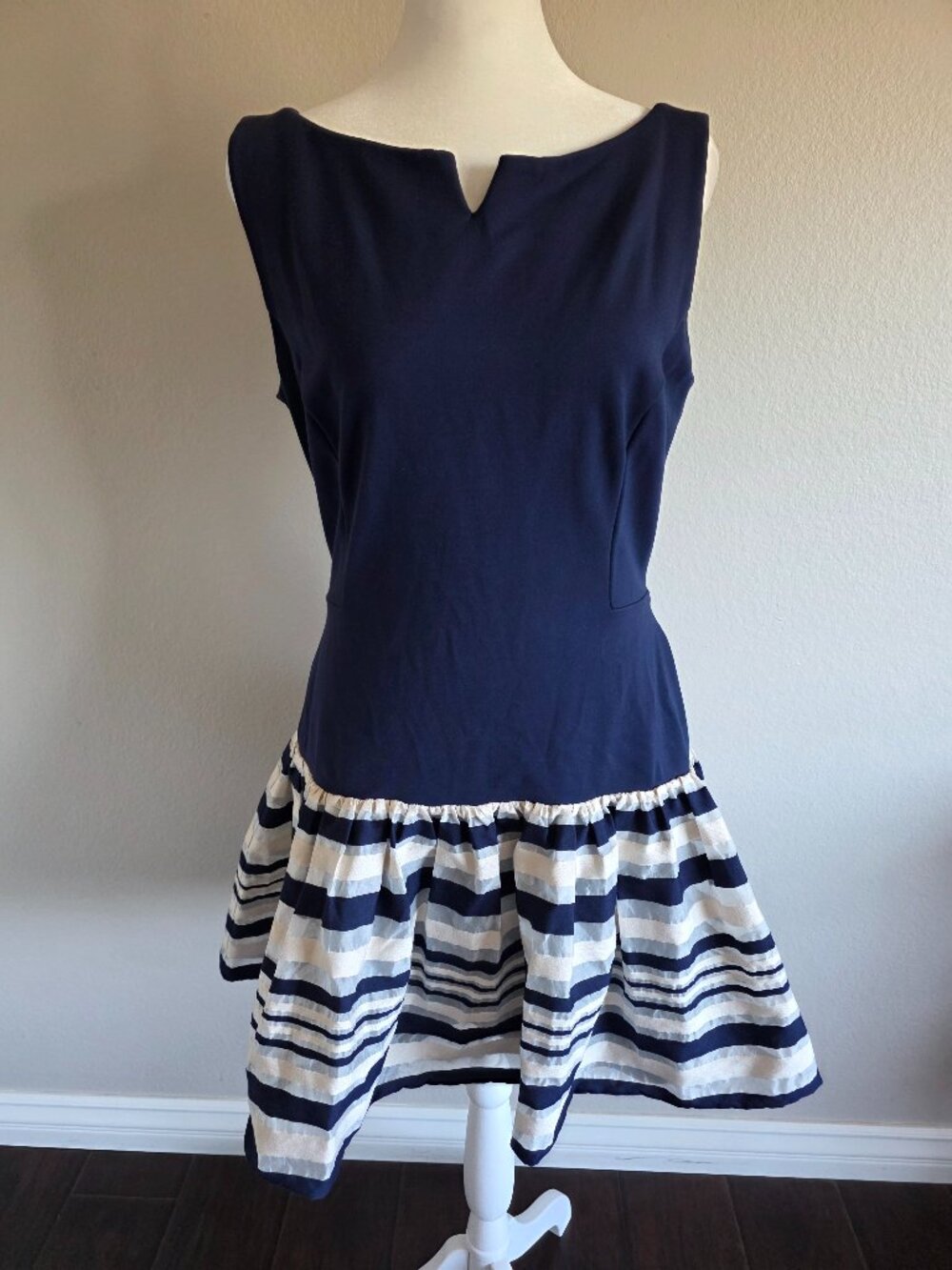 ERIN by Erin Fetherston Hannah Drop Waist Dress, Size 8 Navy White Lined Skirt